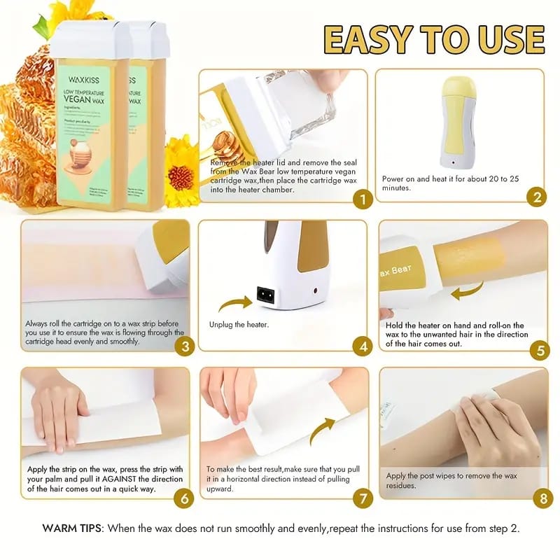 Professional Roll-On Wax Heater Machine & Wax Roller Kit for Full Body Hair Removal – Fast Heating, Painless, Long Lasting Smooth Skin, Salon Results at Home