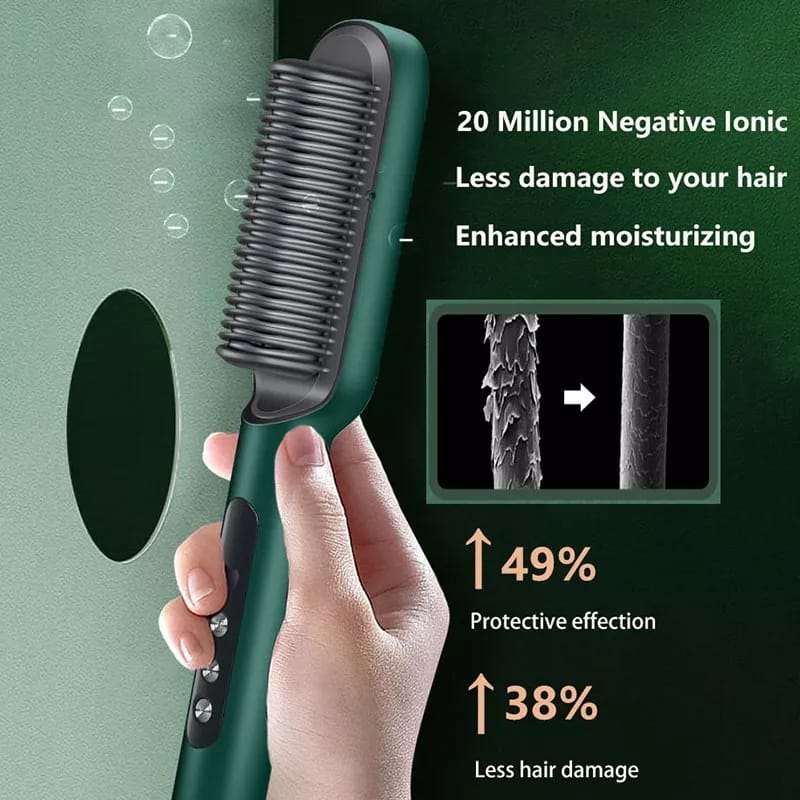 “Professional 2-in-1 Hair Straightening Comb Brush | Fast Heating Ceramic Ionic Straightener for Smooth, Frizz-Free Salon Finish”