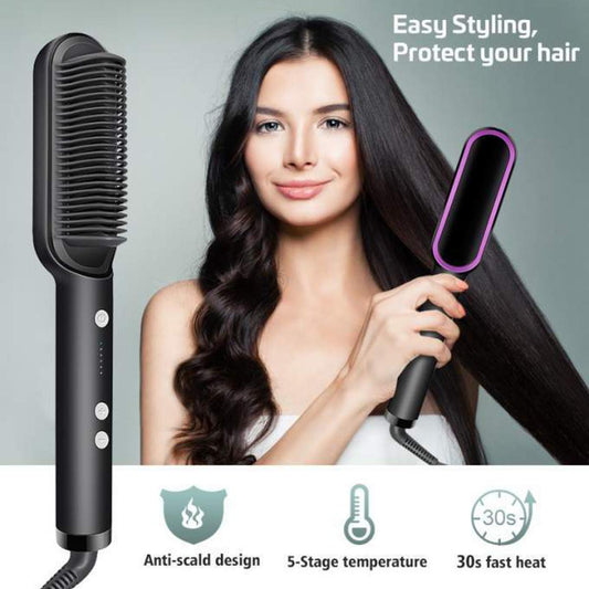 “Professional 2-in-1 Hair Straightening Comb Brush | Fast Heating Ceramic Ionic Straightener for Smooth, Frizz-Free Salon Finish”